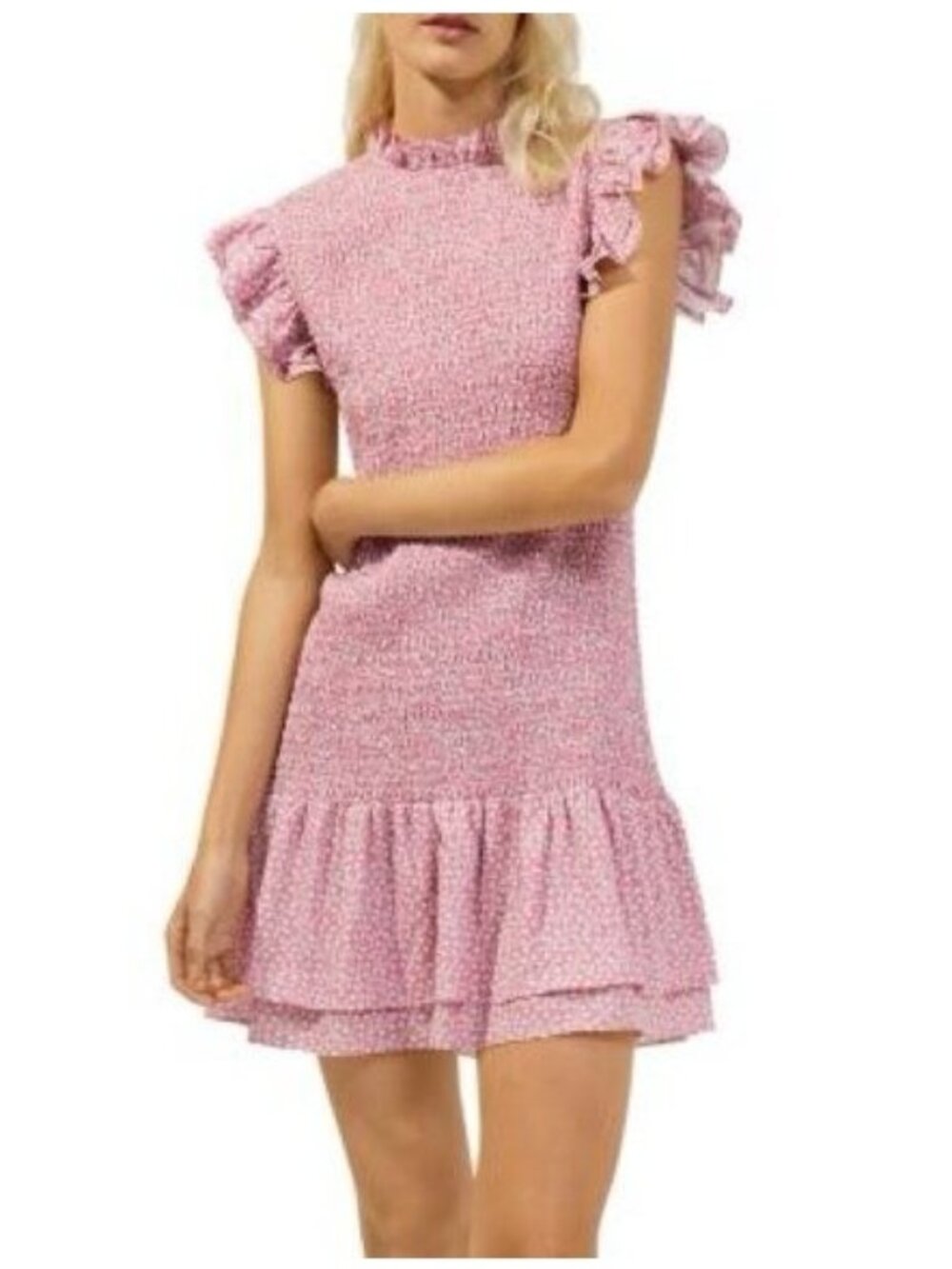 🛍 French Connection Elao Verona Crepe Smocked Drop Waist Mini Dress Pink Size M